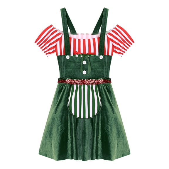 Miutii Women's Gingerbread Man Cookie Dress Christmas Holiday Santa Fancy Dress Up Clothes Green L