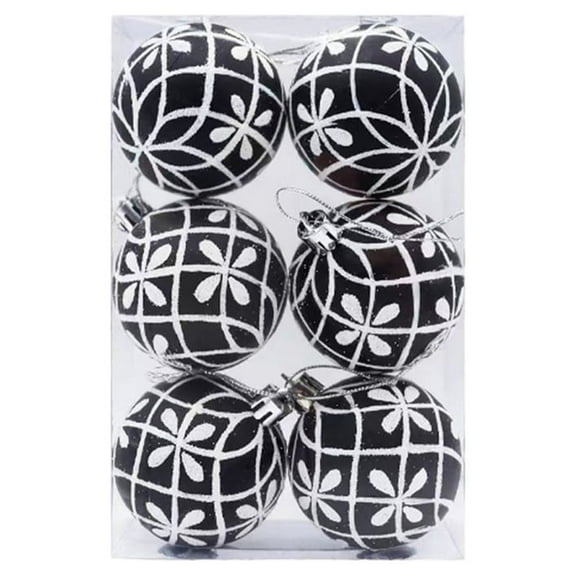 6 Pieces Christmas Ball Ornaments Painting & Glittering Christmas Tree Pendants Shatterproof Decorative Baubles for Christmas Tree Decorations, Black and White