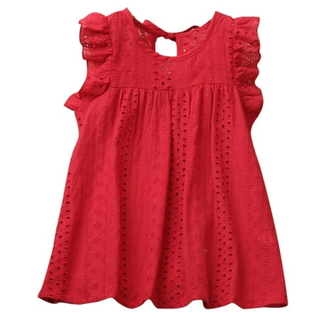 

Toddler Kids Girls Dresses Solid Color Ruffled Sleeve O-Neck Lace Summer Suitable For Aged 3 To 8 Years Sundress Wedding Soft Dress For Chlidren
