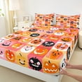thumbnail image 3 of Feelyou Cartoon Horror Pumpkin Twin Sheet Sets, Patchwork Buffalo Twin Fitted Sheet, Happy Halloween Flat Sheet, Microfiber Bedroom Decor, 3pcs, 3 of 7