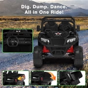 Mega Motion 24V Kids Electric Ride-On UTV Truck with 4WD, Dump Bed, 2 Seats, LED Lights, Music, Remote Control, Shovel, for Boys & Girls