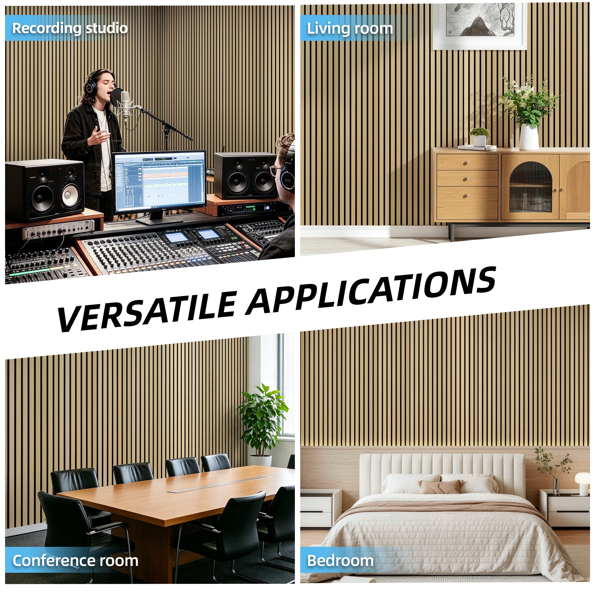 Yeslife 6-Pack Wood Slat Wall Panels, 12 x 93 in., Oak MDF Acoustic Wall Panels, Modern Fluted Wooden Accent Wall Paneling for Living Room, Bedroom & Office, Covers 46.5 Sq. Ft.