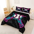 thumbnail image 2 of Erosebridal Black Marble Pink & Cyan Neon Baseball & Bat Graphic Queen Comforter Set 3pcs, Sport Graphic Bedding Comforter Set for Boys And Girls Kids,Black Reversible,Lightweight Room Decor, 2 of 6