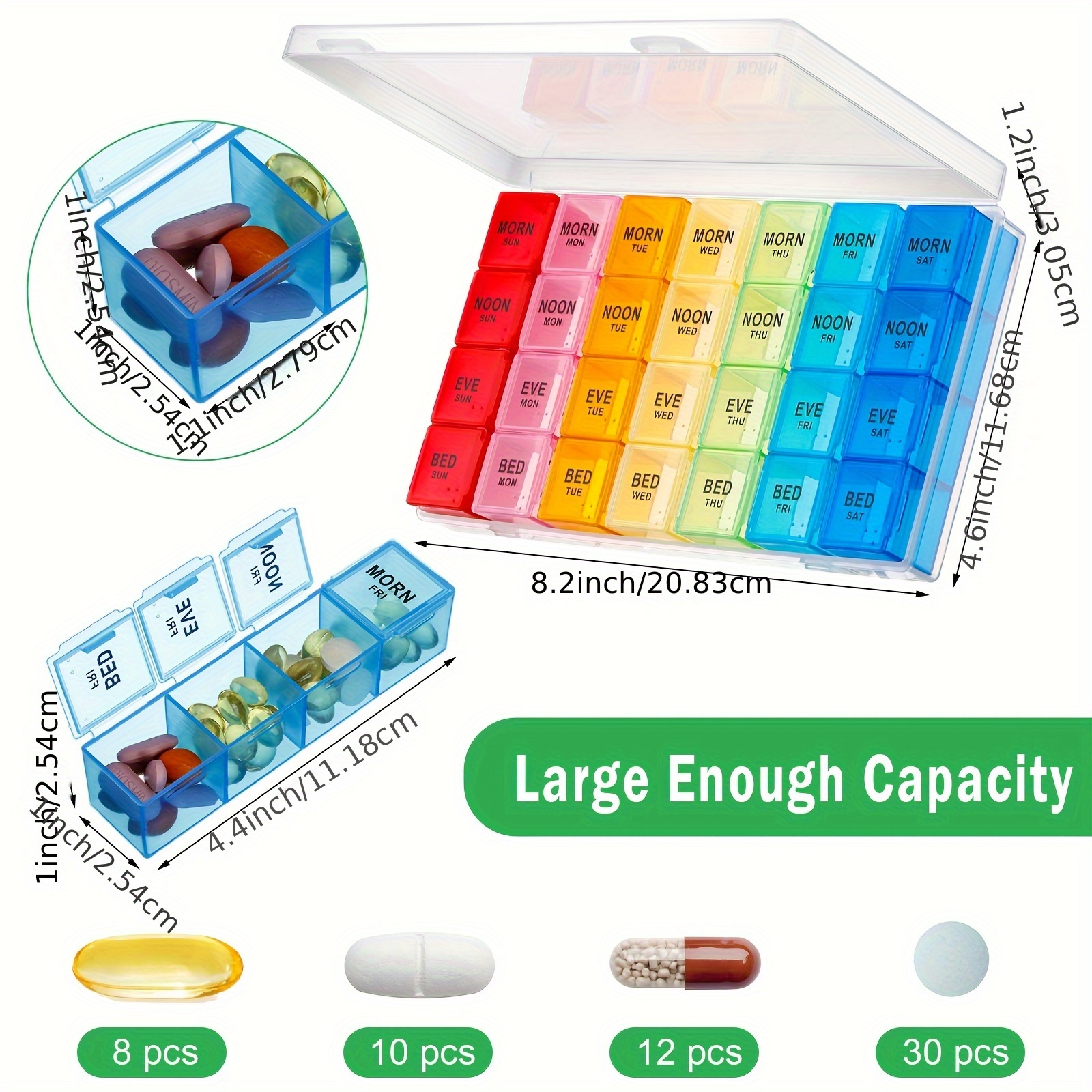 4Pcs Monthly Pill Organizer, Pill Organizer 4 Times A Day, 30 Day Moisture-Proof Pill Storage Box, Plastic Material, 10.2×5.5×1.4Inch, Portable Medicine Organizer for Daily, Travel Use