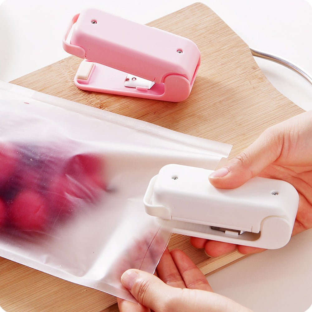 TYHJOY Mini Chip Bag Sealer, Handheld Heat Vacuum Sealer and Cutter,  Portable Chip Bag Resealer Machine for Snack Plastic Fresh Bags Cookies -  Pink 