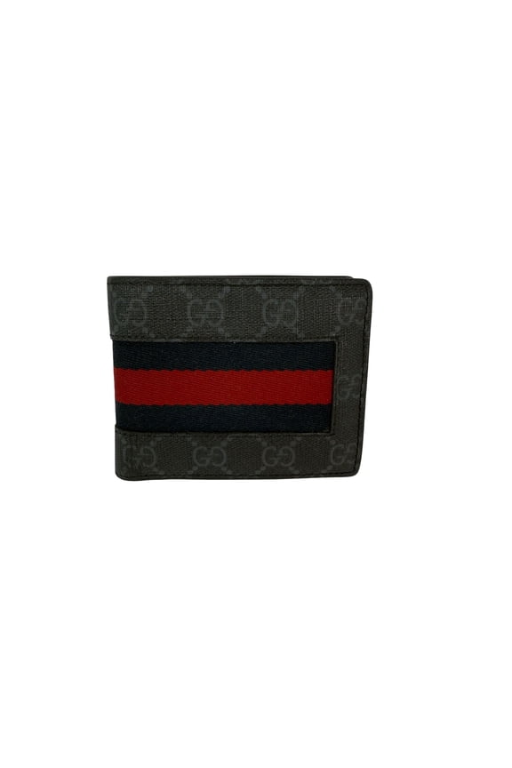 Pre-Owned GUCCI GG Supreme Men's Web Black Bi-Fold Wallet