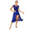 thumbnail image 4 of CHICTRY Womens Lyrical Dance Dress Sheer Mesh Patchwork Skirted Leotard Dancewear Royal_Blue L, 4 of 7