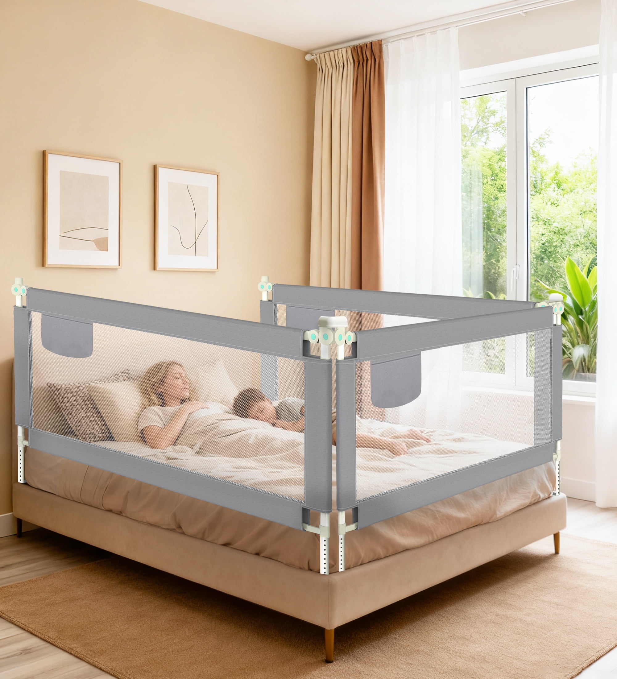 RUPOUN L-Shaped Toddler Bed Rail for Kids – Safety Guardrail, Universal Fit for Mattresses, Easy Installation, 1.5m Large Size, Gray