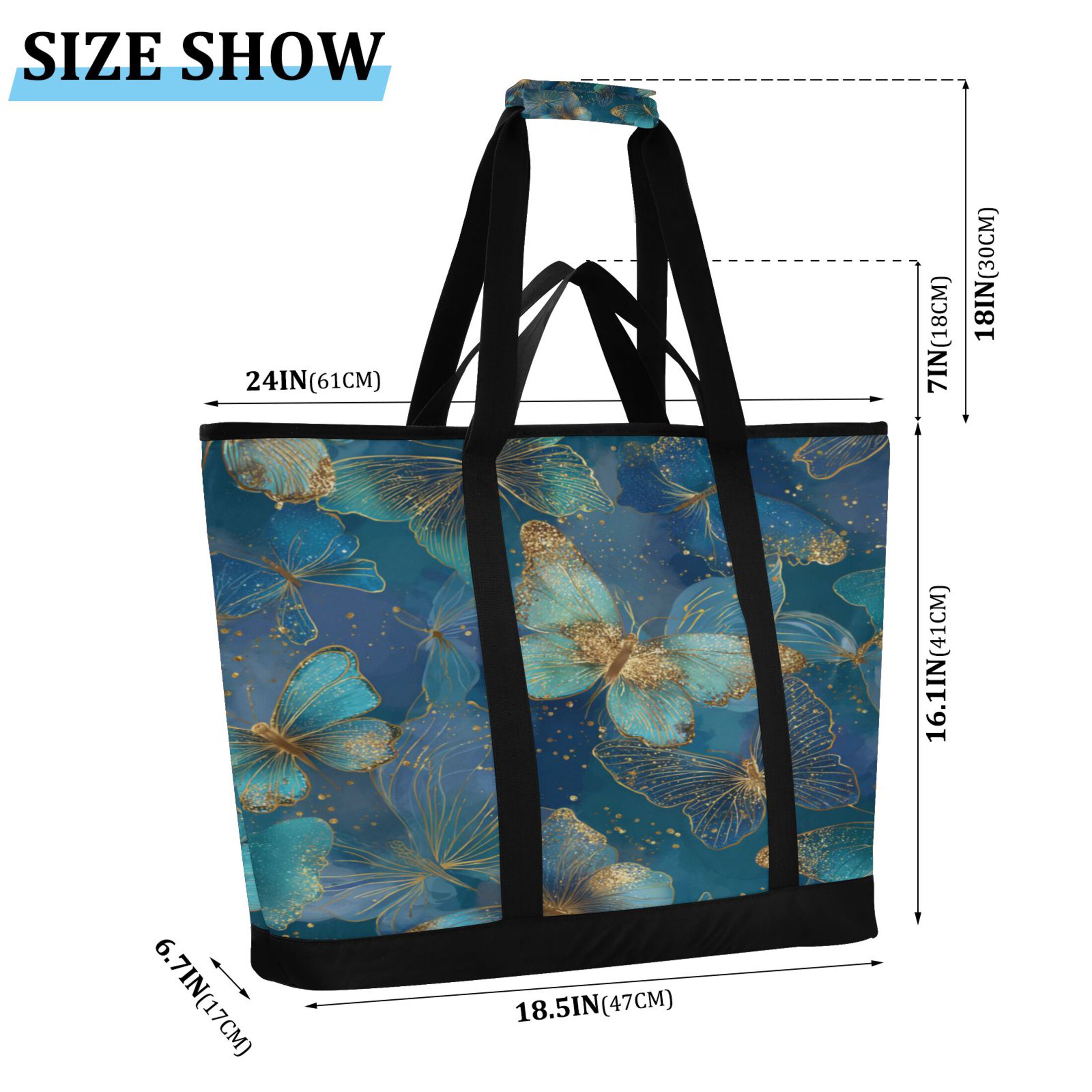 Extra-Large Wide Opening Design Capacity Hand-Held Ice Pack Thickened Insulation Layer For Long-Lasting Cold Retention For Outdoor Shopping Picnics And Camping Gold and Teal Butterflies