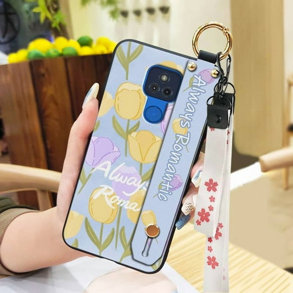 KDY-Phone Case For MOTO G Play 2021, Protective Flower Soft case Silicone Anti-dust Wristband Waterproof Anti-knock Dirt-resistant Shockproof Durable Phone Holder Ring Kickstand Lanyard