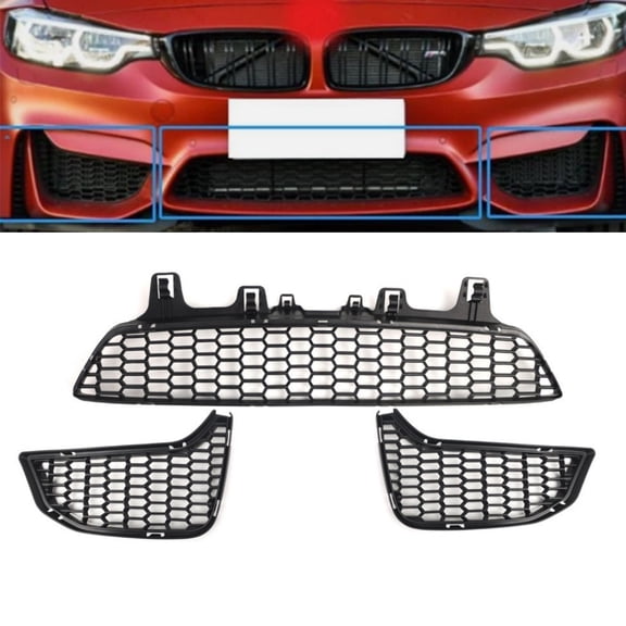 Ladcaser Fog Light Bezel Grill Front Bumper Center Mesh Compatible for BMWM3 F80M4 F82 F83 3Series, OE: 51118054294 51118054301 51118054302