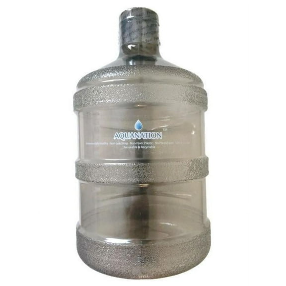 AquaNation 1 Gallon BPA FREE Reusable FDA Grade Chemical Free Plastic Drinking Water Big Mouth Bottle Jug Container with Holder Drinking Canteen (Black)