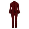thumbnail image 5 of Women's Elegant Solid Color Suit Set Long Sleeve Cardigan Top with Pockets and Elastic Straight Leg Pants Wear, 5 of 6