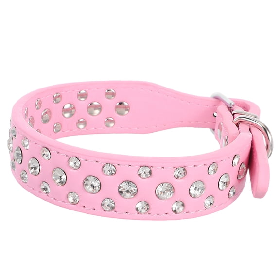 WRISTBIQUE Bling Crystal Dog Collar Pink PU Pet Rhinestone Design