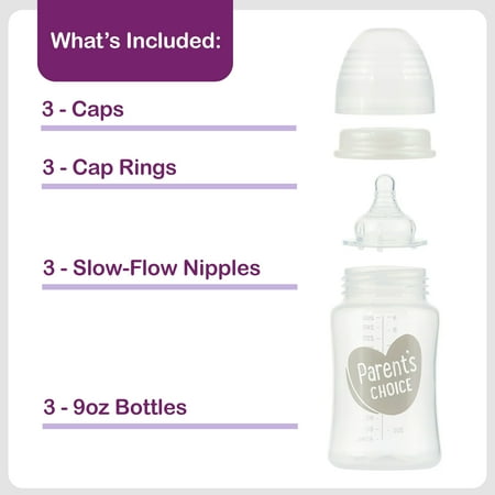 Parents Choice Parent`s Choice 3pk 9oz Wide Neck Bottle