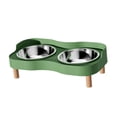thumbnail image 2 of Comedero elevado para gatos con 2 cuencos de acero inoxidable, suministros para mascotas, resistente a salpicaduras, juego de comedero y bebedero para Verde, 2 of 9