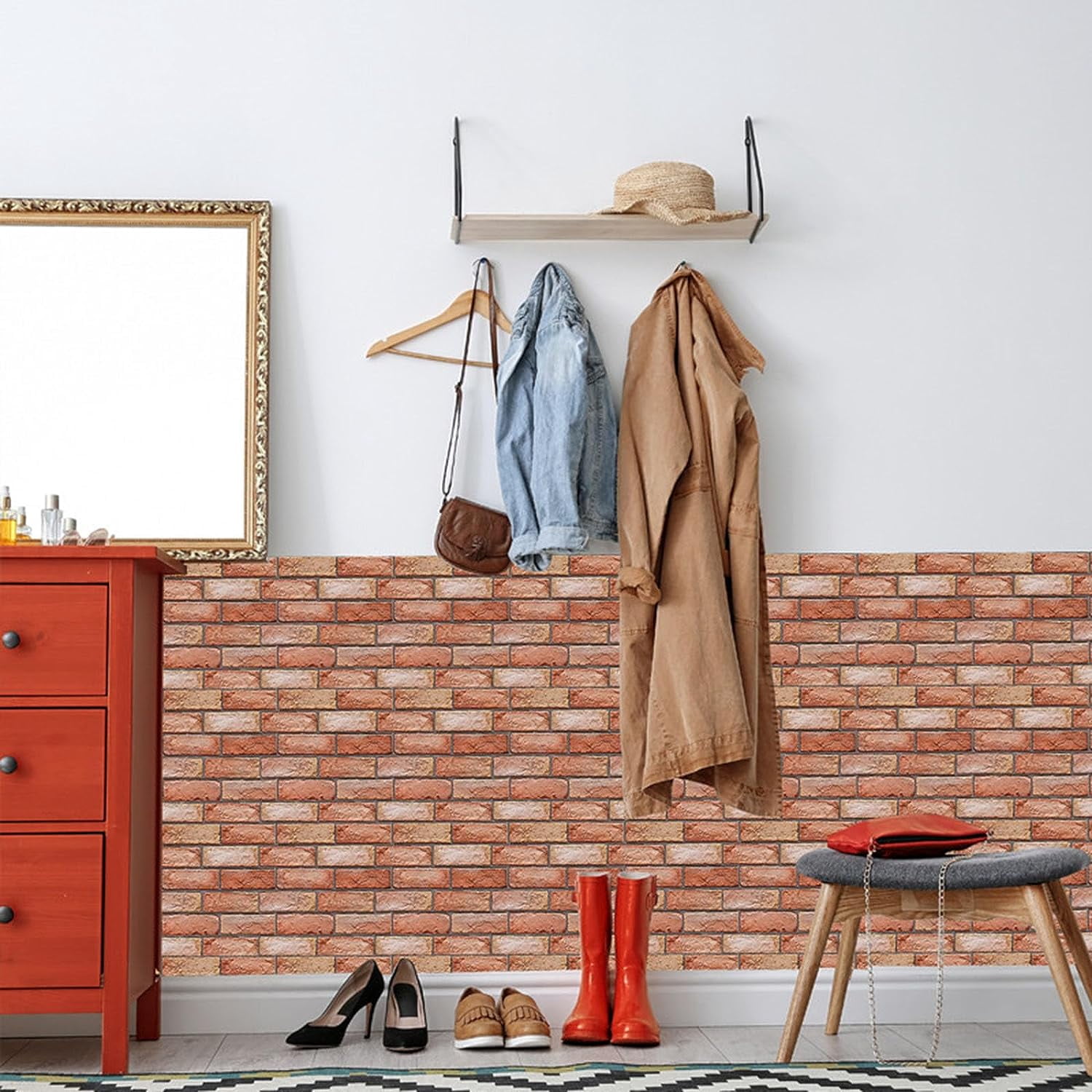 10Pcs Retro 3D Brick Panels Backsplash Set – Self-Adhesive Waterproof Peel & Stick Wall Panels for Kitchen, Bathroom, Fireplace – 30x30cm