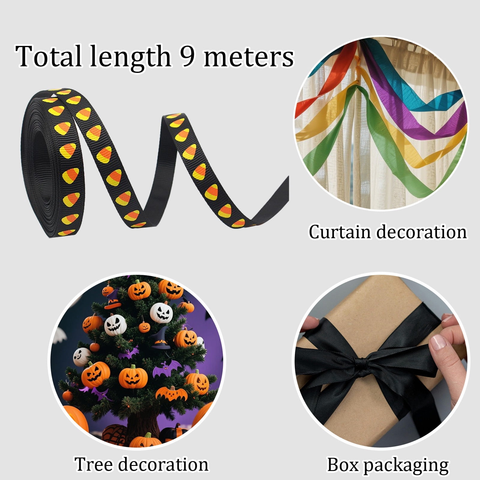 Halloween Wired Edge Ribbon - Bat, Spider Web & Skull Printed Grosgrain Ribbon for Wreaths, Gift Wrapping & Party Decorations - 10 Yard DIY Craft Ribbon
