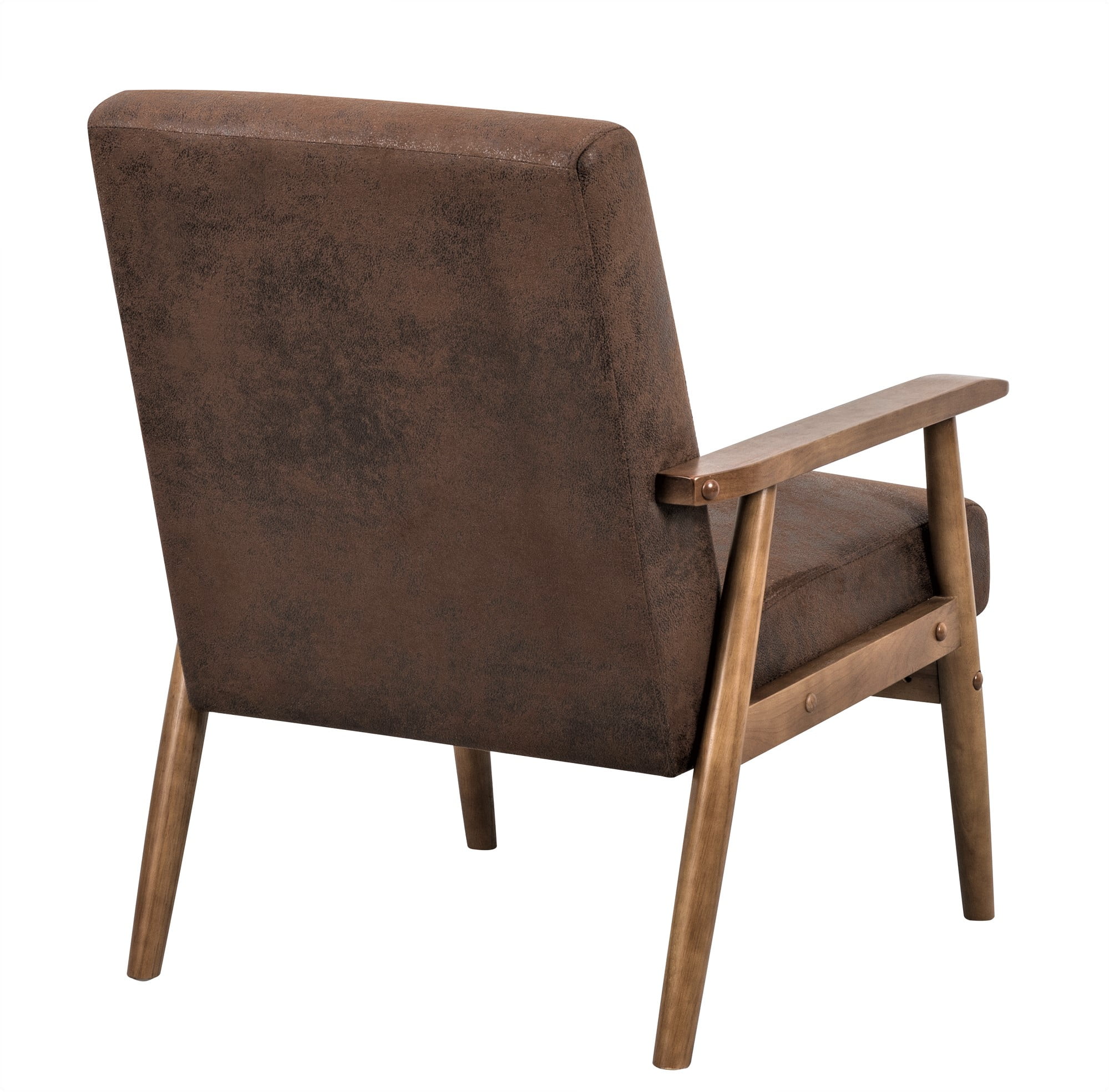 Mintazer Mid-Century Modern Leather-Look Accent Chair, Armchair for Living Room Bedroom, Brown