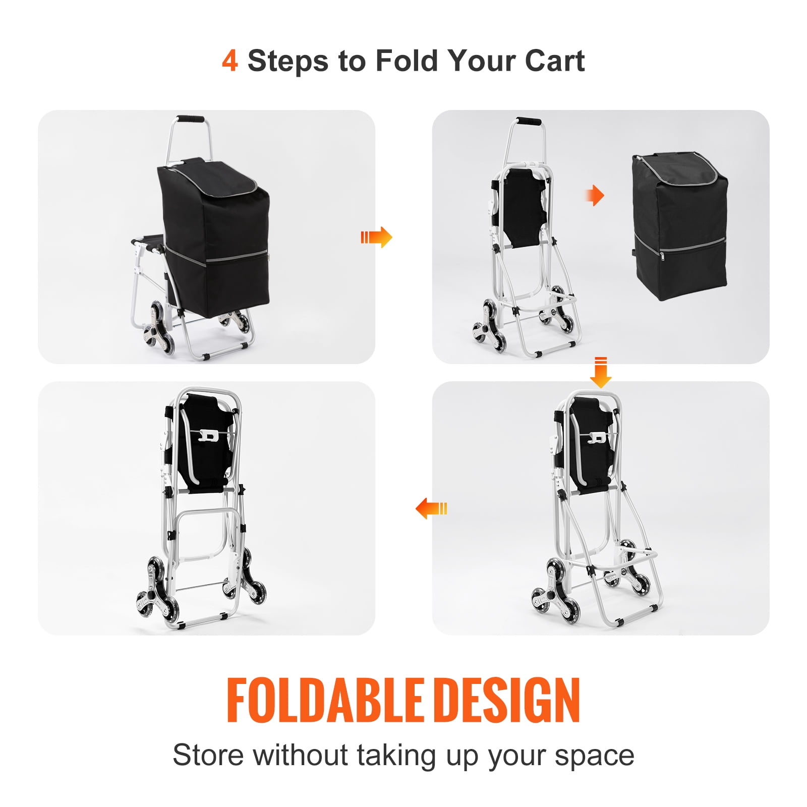 KFFKFF Stair Climber 50L Foldable Shopping Cart with Waterproof Bag and Seat