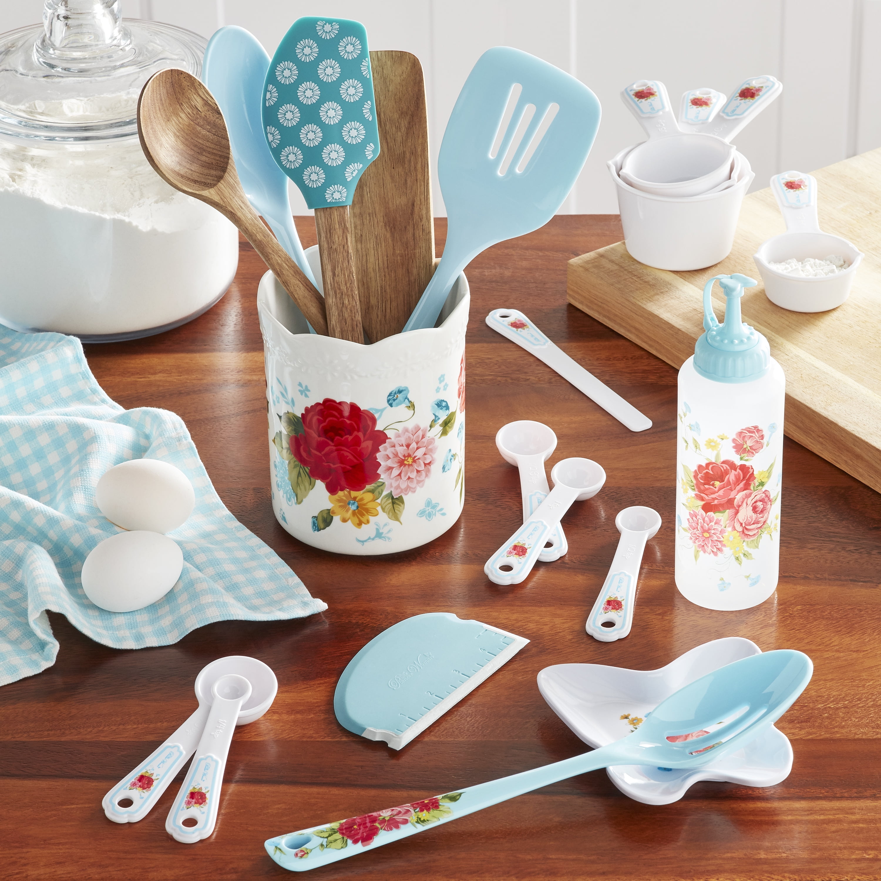 The Pioneer Woman Rustic Floral Silicone, 25-Piece Gadget Set, Red