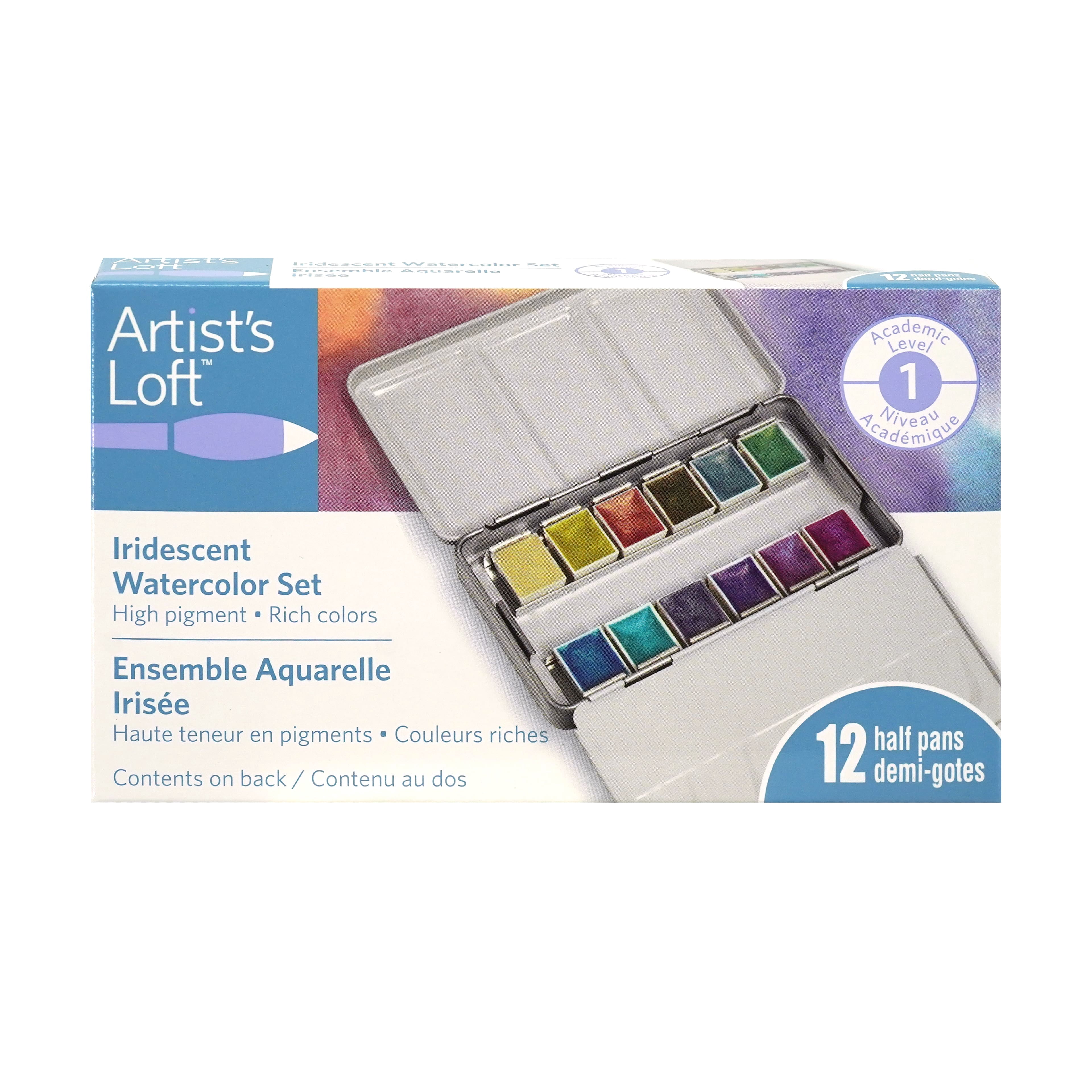 Artist's Loft 12 Half Pans Iridescent Watercolor Set - Highly Pigmented Shimmer Paints in Metal Tins - Ideal for Watercolor Painting, Mixed Media, and Cardmaking, 6 Pack
