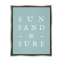 Stupell Industries Sun Sand & Surf Phrase Inspirational Painting Gray Floater Framed Canvas Art Print Wall Art, 17 x 21