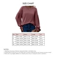 thumbnail image 2 of Women Round Neck T Shirt Lantern Long Sleeves Shirred Cuff Loose Fitting Casual Blouses Wine Red L, 2 of 6