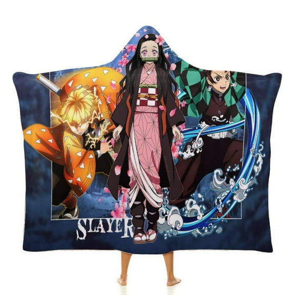 Demon Slayer Wearable Blanket Cloak Arctic Velvet Hooded Blanket Soft Fuzzy Hoodie Blanket Cape for Adults Kids 40"x50"
