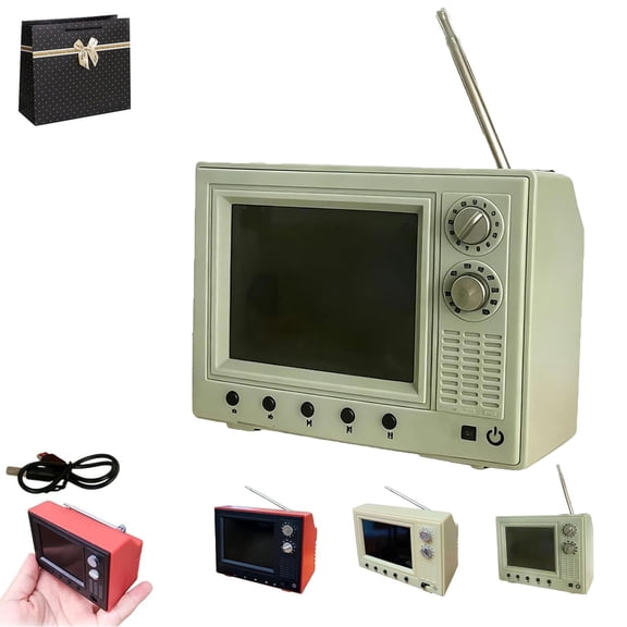 2027 New Mini Cartoon TV, Rechargeable Mini Retro TV Cartoon Player with 8GB Memory, Supports Headphones & USB Playback, Support USB Upload Video,Classics for Dollhouse Miniature Scenes Gift
