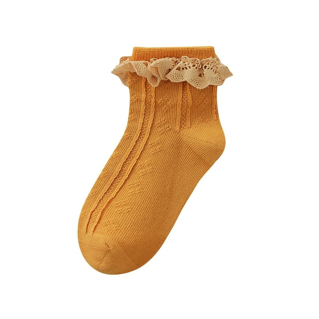 fatyb Girls Lace Ruffle Socks Cotton Dance Eyelet Crew Socks for Kids Cute Breathable Mesh Dress Socks