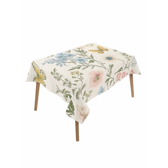 Wildflowers Table Cloth, Spring Flowers Plants Farmhouse Pastoral Waterproof Tablecloth for Rectangle Tables, Reusable Washable Fabric Table Cover for Restaurant Kitchen Dining Tables 60"x84"