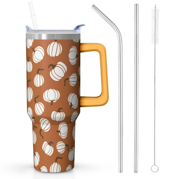 Premium Pumpkin Tumbler 40oz - Stainless Steel Double Wall | Sweat-Proof Design | Autumn Coffee Cup Gift Set