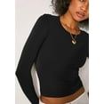 thumbnail image 2 of Women's Sexy Long Sleeve Square Neck Tops Slim Fitted Double Lined Basic Shirts, 2 of 3