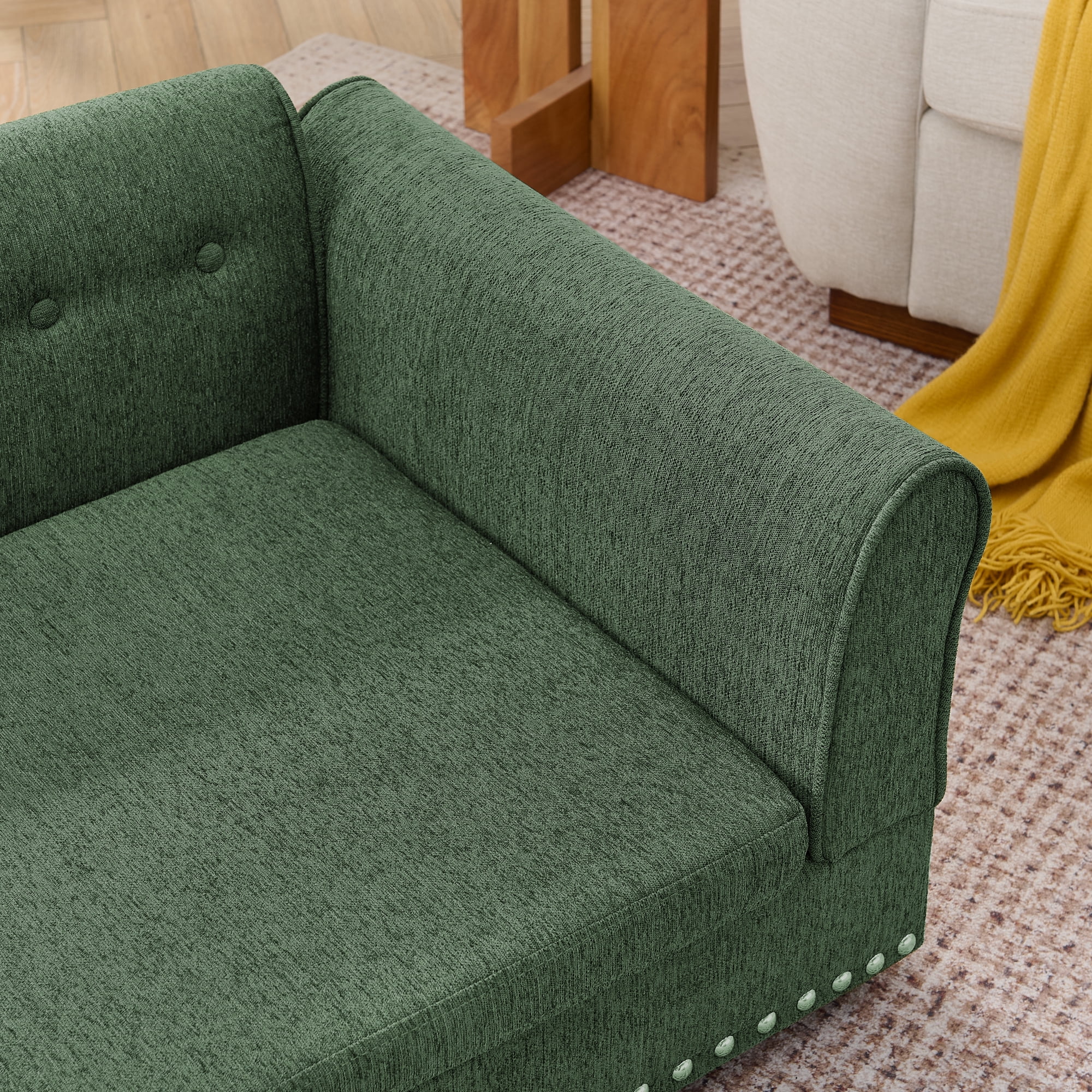 Oversized Pet Sofa, Elegant Modern Linen Fabric Elevated Dog Sofa Bed, Comfortable Oversized Rectangular Pet Bed with Backrest & Armrest for Large & Oversized Dogs, Olive Green