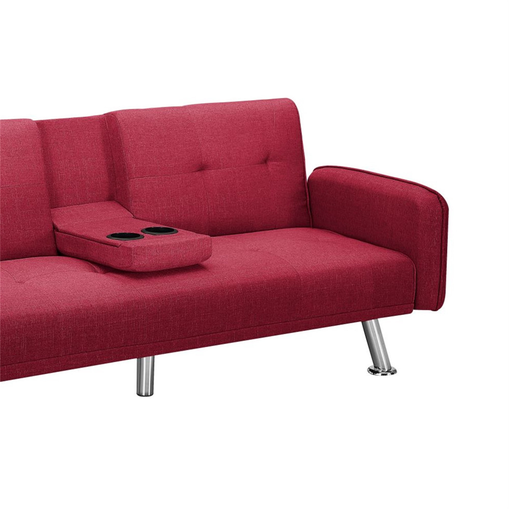 Aukfa 75" Square Arm Futon Convertible Sofa Bed for Home Office, 2 Cup Holders, Linen, Red