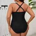 thumbnail image 5 of Women Plus Size One Piece Swimsuit, Beach Vacation Tummy Ruched Bikini Bathing Suit with Adjustable Strap Black XXL, 5 of 9