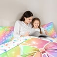 thumbnail image 5 of Homewish Bow Initial Letter J Full Size Comforter Sets,Kawaii Stars Loves Print Bedding Comforter Set,Rainbow Stripes Bedding Sets For Princess,Breathable Bedroom Decoration Reversible,3 Pieces, 5 of 8