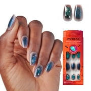 KISS imPRESS Halloween Press On Nails, ‘Superstitious’, Green, Medium Coffin, 30 Count
