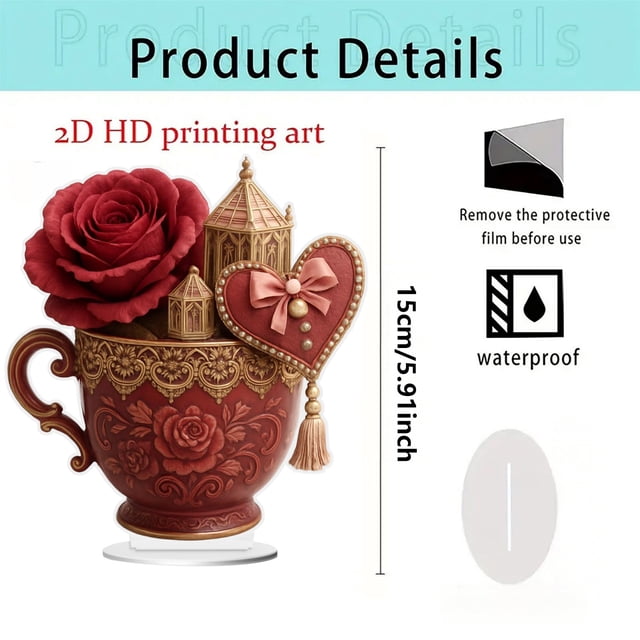 Wozhuo Romantic Tea Cup Acrylic Ornament Gift For Lover Day Easter Home Decor