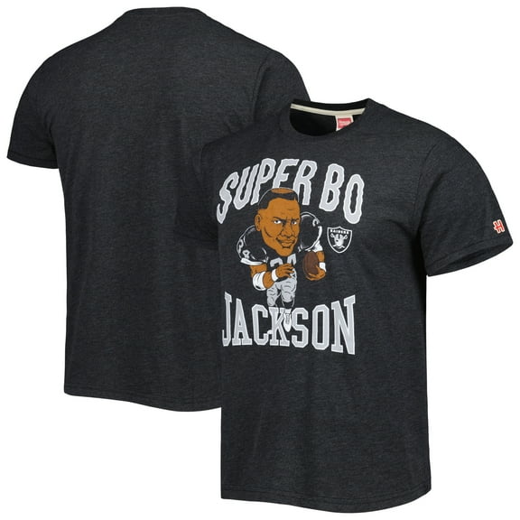 Unisex Homage Bo Jackson Heather Black Las Vegas Raiders Caricature Retired Player Tri-Blend T-Shirt