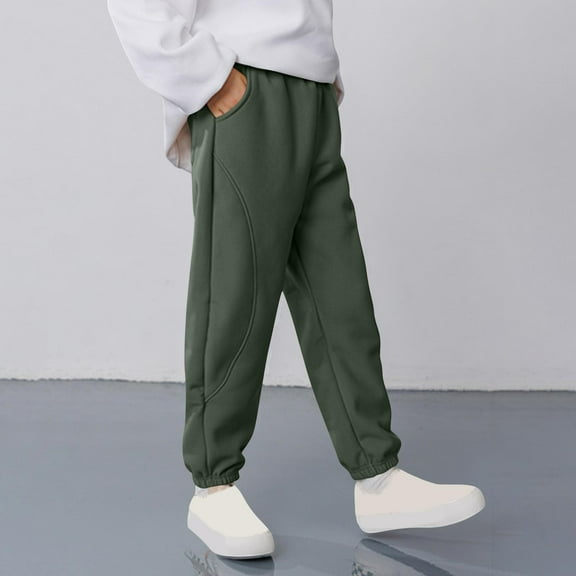 WMTBSRSW Boys Sweatpants Fleece Lined Athetic Jogger Warm Soft Sweat Pants with Pockets for Kids Youth Army Green 7 Years