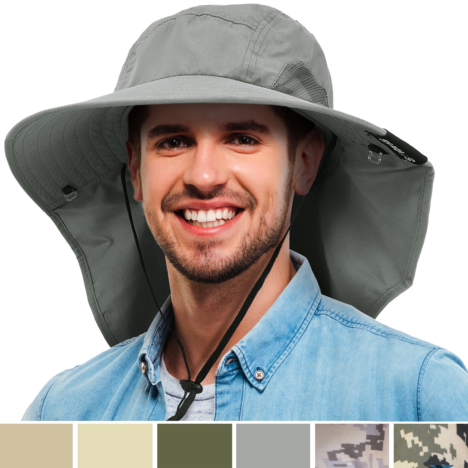 Men's Sun Hat with Wide Brim Neck Flap, Fishing Safari Hat for Outdoor