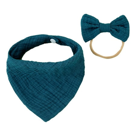 

SANUME Baby Cotton Gauze Saliva Towel Bow Hairband Set Baby Bib Gauze Bib
