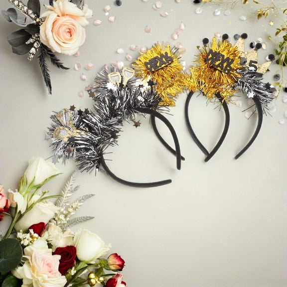 OUNONA 3Pcs Happy New Year Headbands with Charms, Assorted Colors Party Hairbands for Celebration