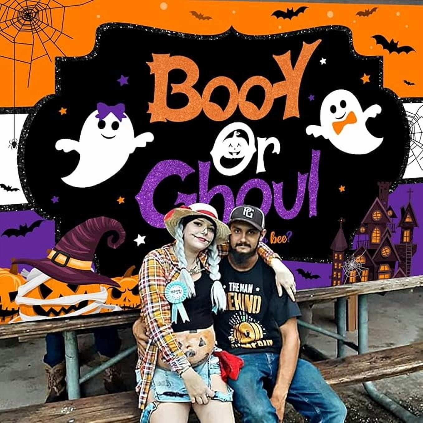 Halloween Gender Reveal Decorations - Booy or Ghoul Backdrop, Orange Purple Black Balloon Garland Arch, Boy or Girl, He or She What Will Baby Boo Bee, Ghost Gender Reveal Baby Shower Decorations