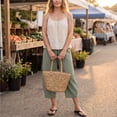 thumbnail image 7 of Petite Capri Pants Womens Wide Leg Palazzo 2026 Summer Casual Pull on High Waisted Barrel Lounge Flowy Cropped Beach Work Trousers Army Green S, 7 of 7