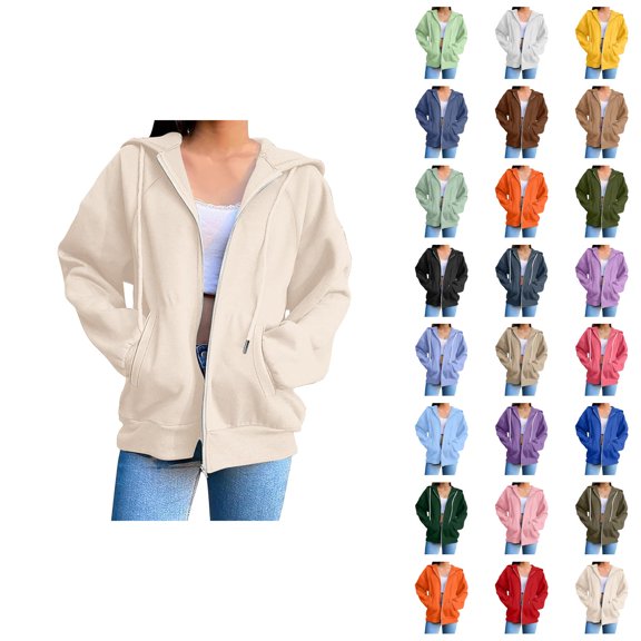 Womens Zip Up Hoodie 2026 Fall Winter Casual Long Sleeve Basic Hoodie Sweatshirt with Pockets Jacket Coat Outerwear
