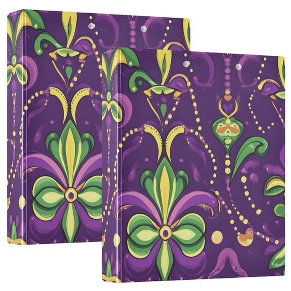 ALAZA Mardi Gras Flower Hardcover 3 Ring Binder 1.5" Round Rings Interior Pockets Binders Organizer 2 Pack