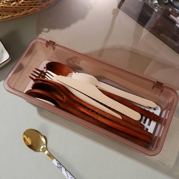 Pawsdot 2Pcs Utensil Organizer with Lid Plastic Storage Tray for Kitchen Countertop Assorted Colors